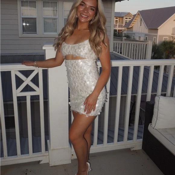 Meshki | Dresses | Meshki White Sequin Dress | Poshmark